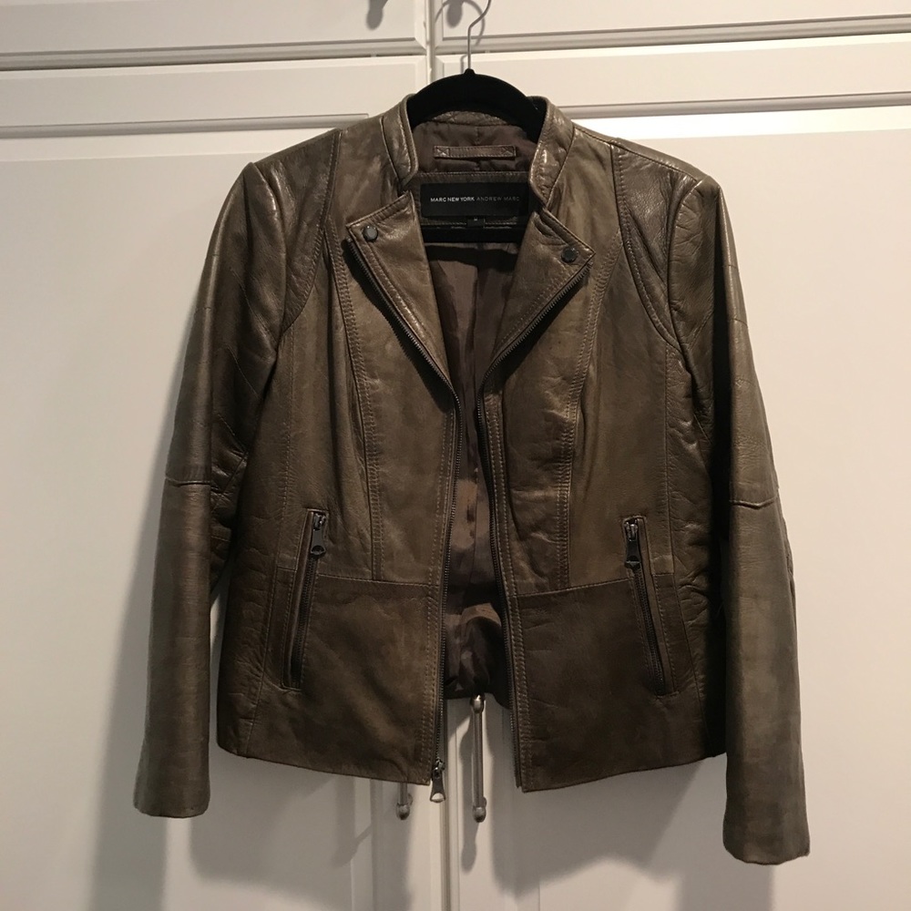 KHAKI TRUE LEATHER JACKET